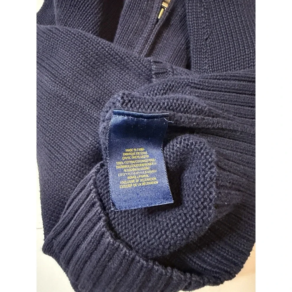 Polo Ralph Lauren Kids Big Pony Full Zip Knit Hoodie Navy Green Size Small 8